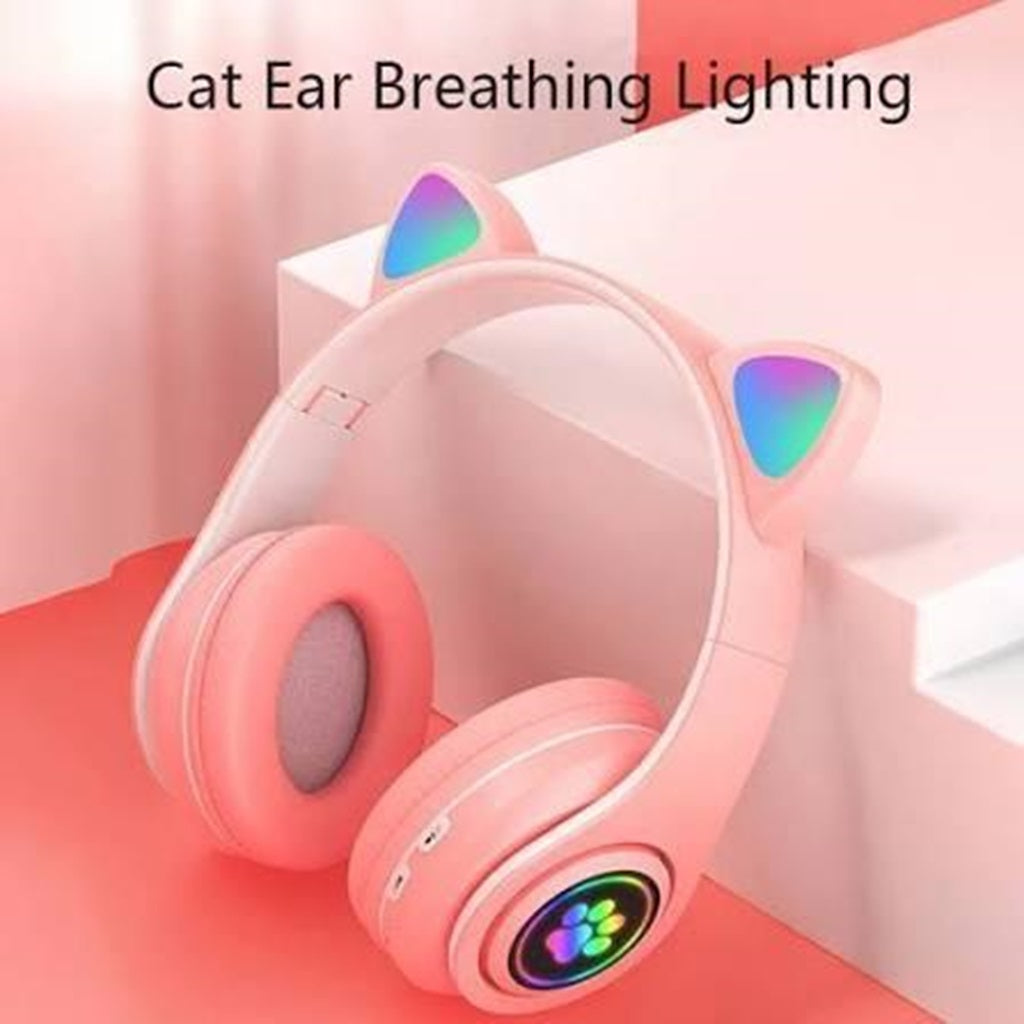Cat Ear Headphones Wireless Bluetooth with RGB Light, USB-C Charging Gaming Headset with Mic for PC/PS4/PS5